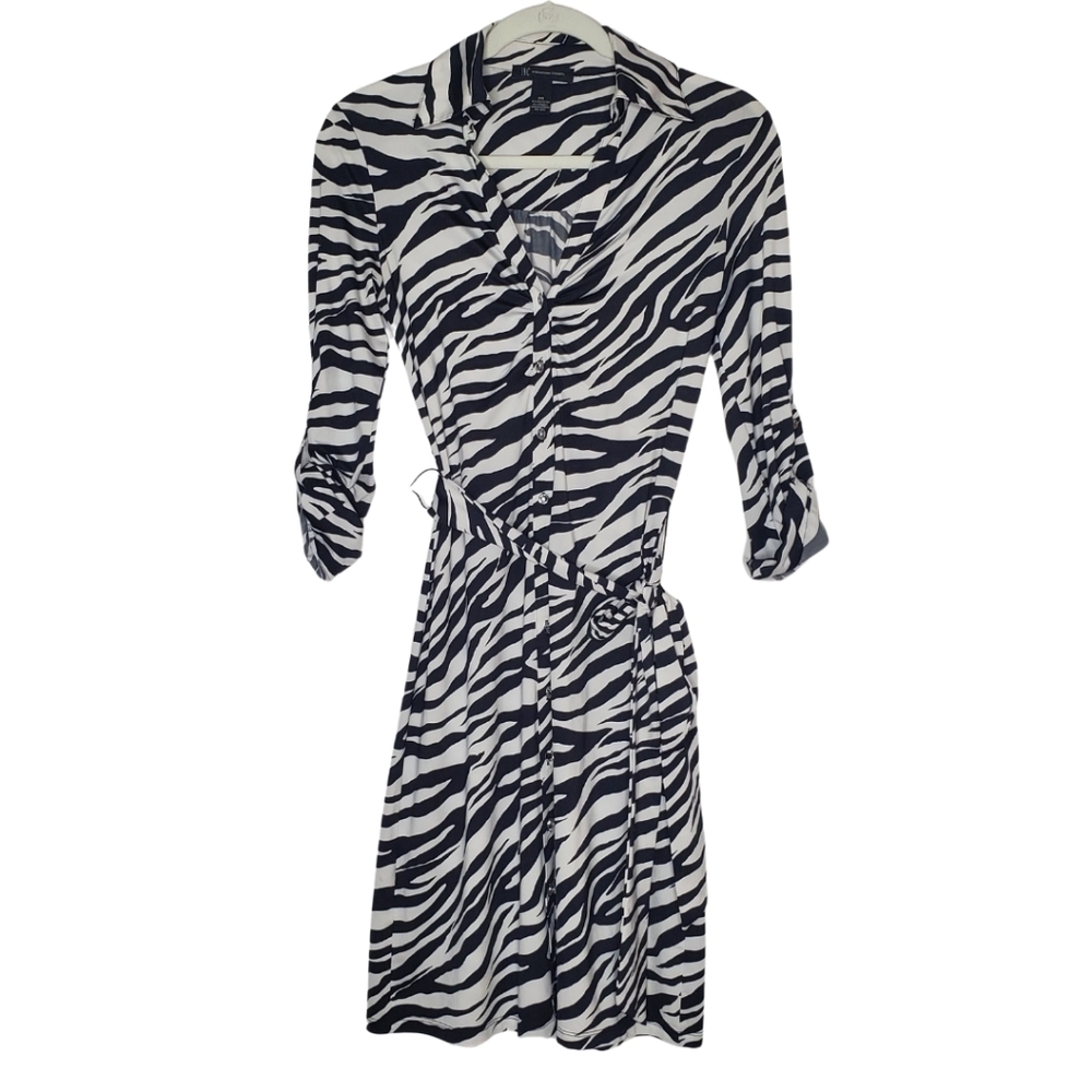INC Black and White Zebra Print Shirt Dress
